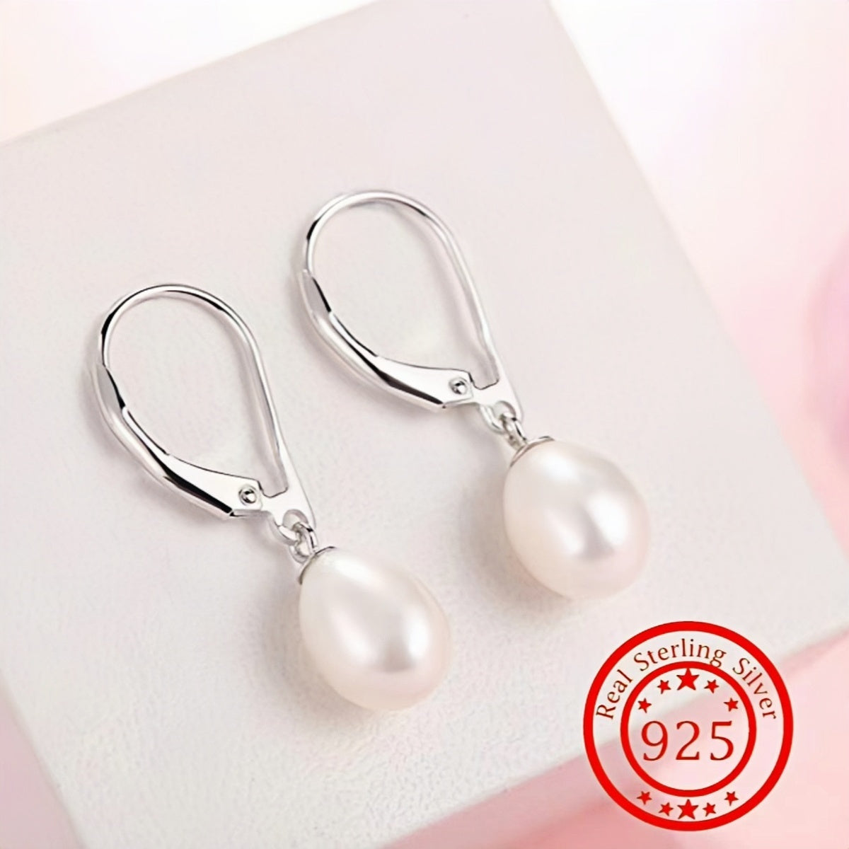 925 Sterling Silver Genuine Freshwater Pearl Drop Earrings – French Elegant Dangle Lobster Clasp Hypoallergenic Bridal Wedding Jewelry Gift for Women Valentine's Day Anniversary