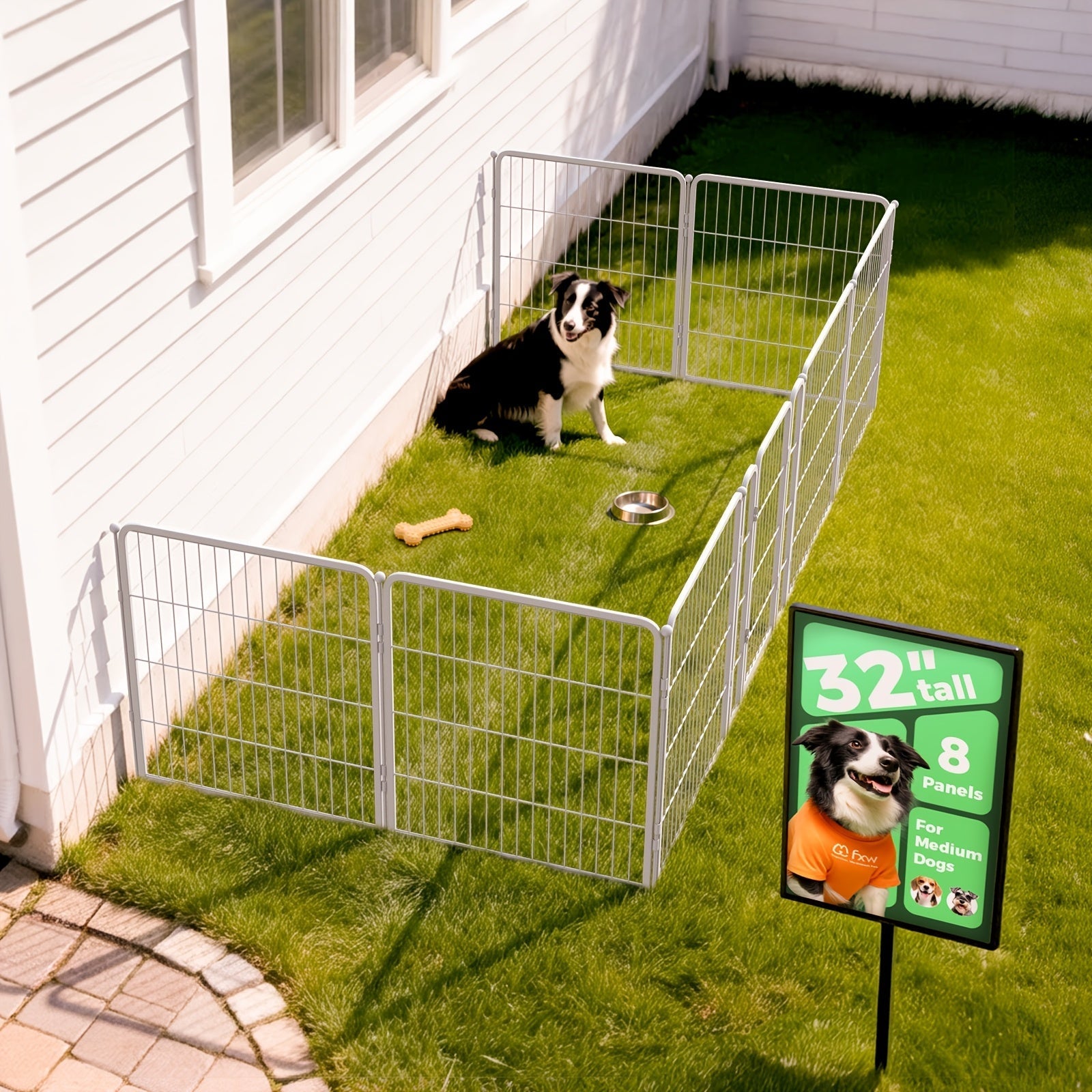 Heavy Duty Metal Dog Playpen with Gate 8 16 24 32 48 Panels 24 32 40 50 Inch Indoor Outdoor Pet Exercise Pen Fence for Large Medium Small Dogs Portable Yard Garden RV Camping by FXW
