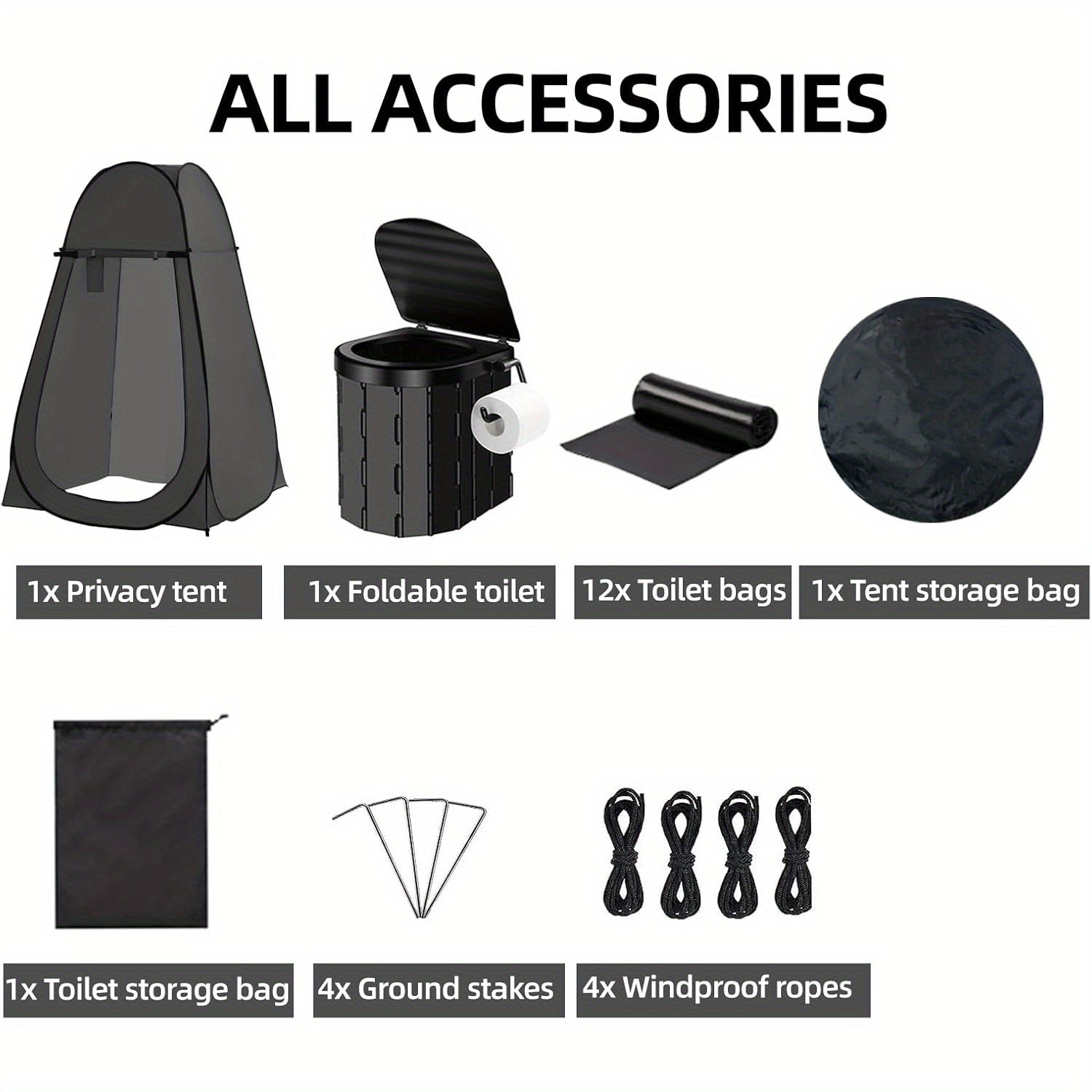 Portable Camping Toilet & Privacy Tent – Pop Up Potty Tent for Adults with 12 Toilet Bags, Ground Stakes, Windproof Ropes & Moisture Mat, Foldable Outdoor Toilet for Camping Travel Hiking