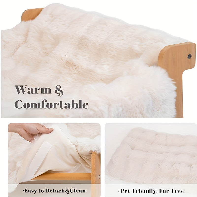 Elevated Pet Sofa Bed Solid Wood Frame Bamboo Mat Replaceable Fleece Mattress Modern Lounge Chair for Small Medium Dogs Cats Gray White Bamboo Style