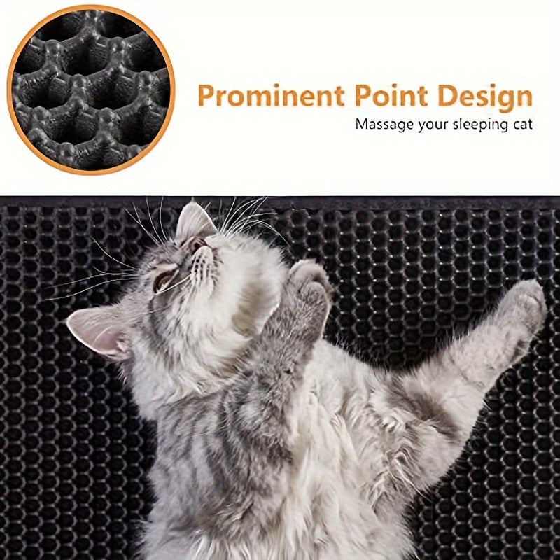 Honeycomb Double-Layer Cat Litter Mat 24x36 Inch – Urine-Proof Waterproof Scatter Trapping Washable Litter Box Mat for Indoor Cats, Reduces Mess & Easy to Clean, Black Dark Gray Light Gray