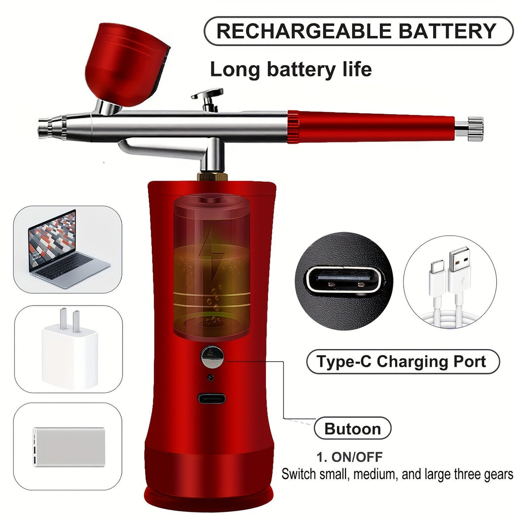 Rechargeable Cordless Airbrush Kit 0.3mm Nozzle 3-Speed Pressure Portable Airbrush Set for Makeup Nail Art Cake Decorating Model Painting Body Art USB-C Charging