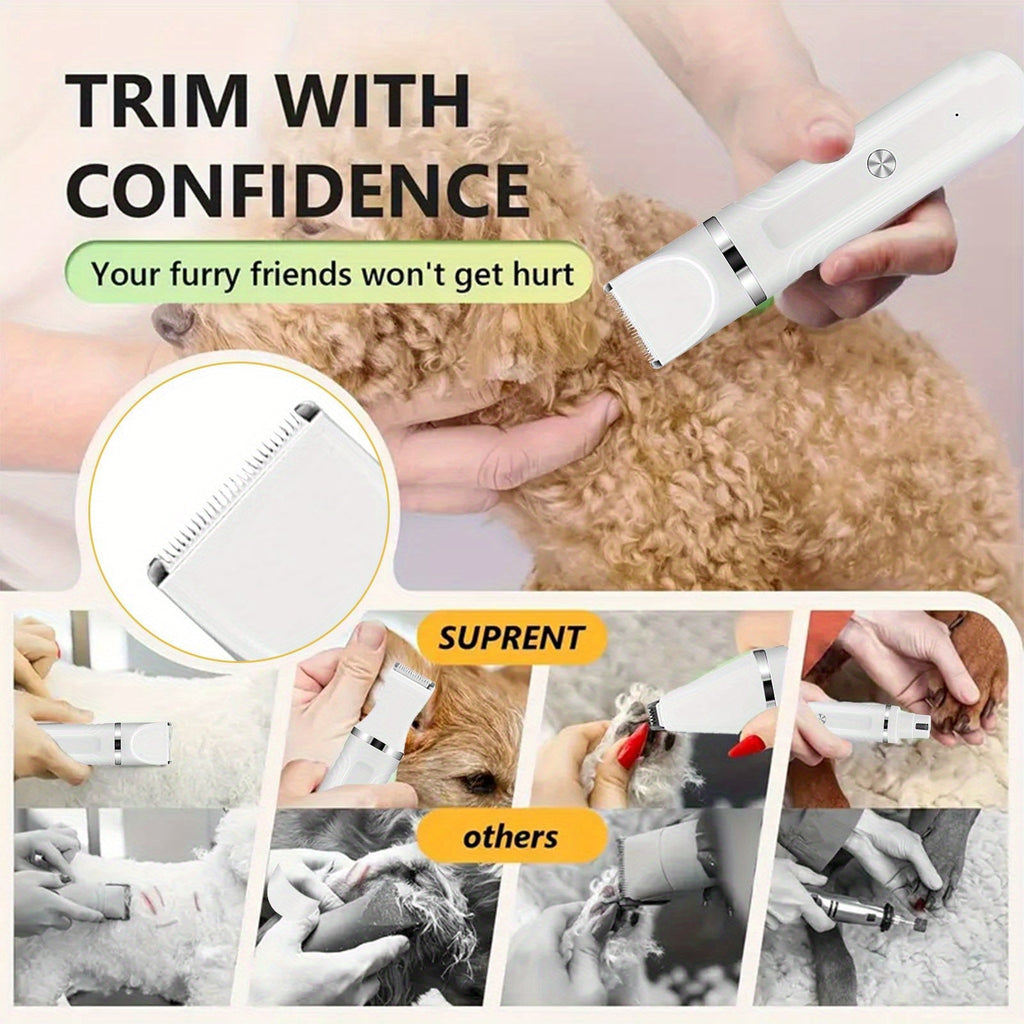 6-in-1 Rechargeable Pet Grooming Kit for Dogs Cats Cordless Hair Clipper Steel Scissors Comb Shaver Set for Thick Heavy Coats USB Charging 50-Min Runtime Blue White