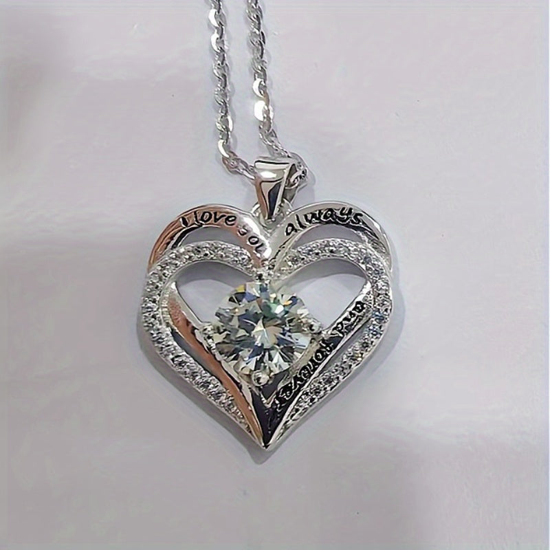 925 Sterling Silver 1-Carat Moissanite Heart Necklace Women – Brilliant Sparkle Heart Pendant Classic Elegant Party Vacation Gift Birthday Christmas