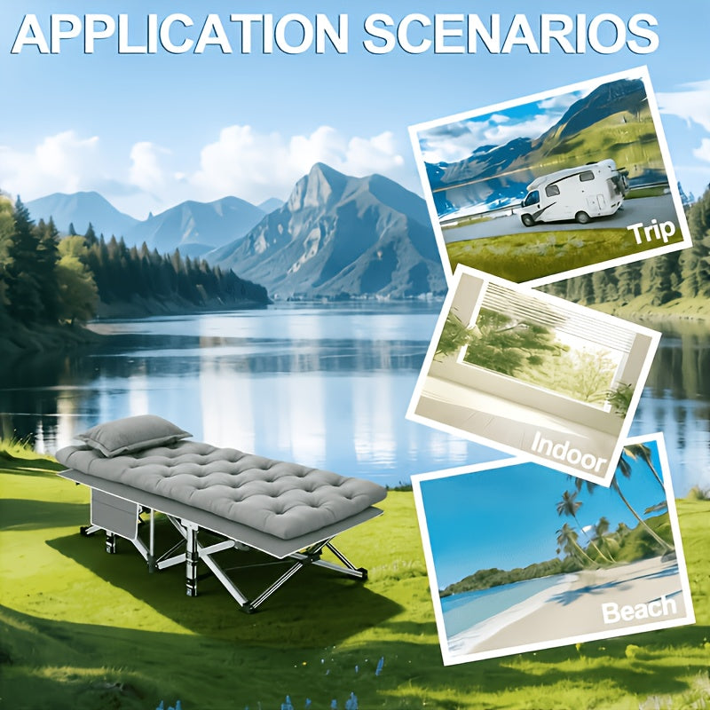 Velora Folding Camping Cot No Mattress for Adults – Double Layer Oxford Fabric, Heavy Duty 500/600/700 LBS, Portable Outdoor Bed with Carrying Case, Black & Gray