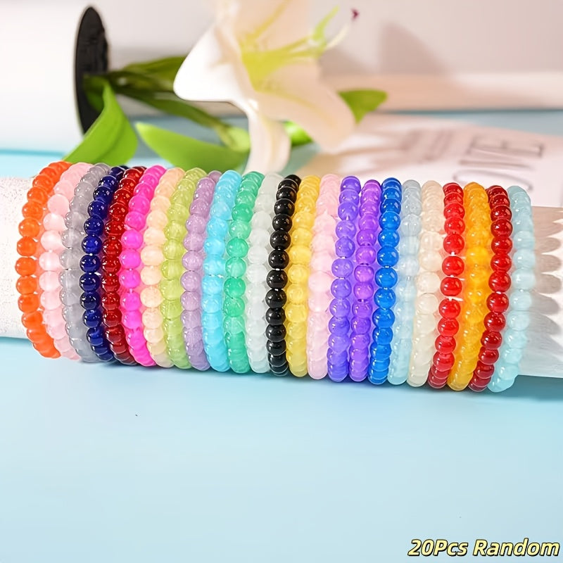20-Piece 8mm Handcrafted Boho Glass Bead Bracelet Set for Women – Colorful Elastic Stackable Bangles Multi-Layer Beach Summer Jewelry Vacation Party Daily Wear Birthday Gift