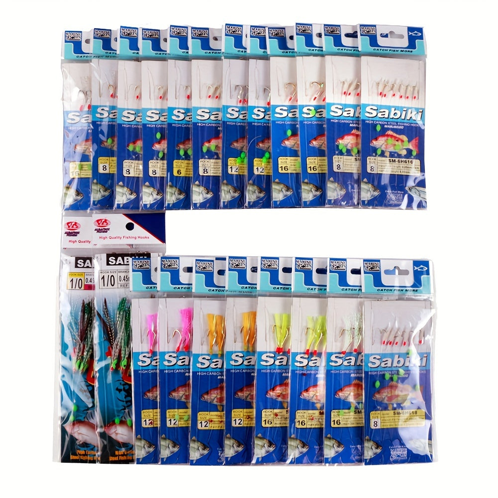 Fishing Rigs Set 22 Pack with High Carbon Steel Hooks, Glow Beads & Flasher Lure Bait – Complete Freshwater & Saltwater Fishing Tackle Kit for Bass Trout Salmon Walleye Catfish