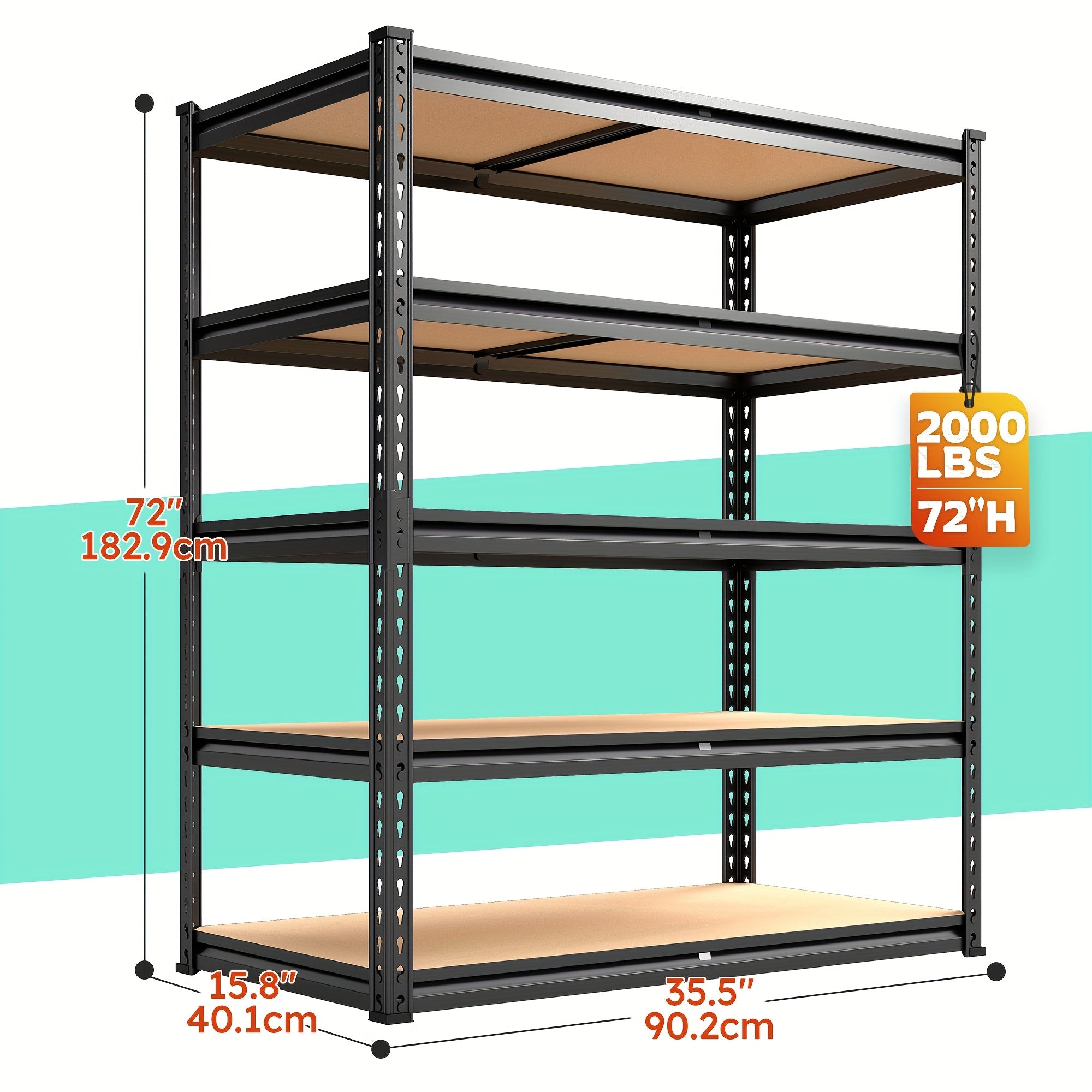 Heavy Duty Metal Shelving Unit 72 Inch 5-Tier Adjustable Garage Storage Shelf 3000LBS Capacity Carbon Steel Rack for Garage Basement Warehouse Pantry Office