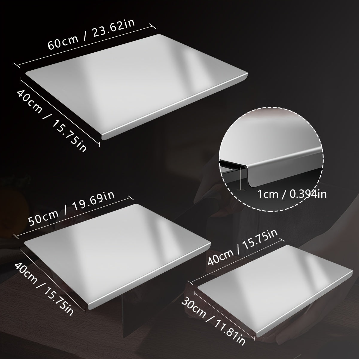 304 Stainless Steel Cutting Board Rust-Proof Non-Porous Butcher Block Kitchen Prep Board Dishwasher Safe Easy to Clean 3 Sizes for Meat Vegetables Fish Bread Cheese