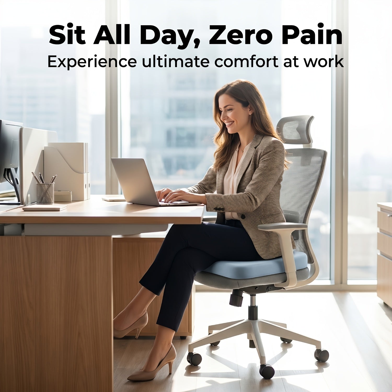 1.5-Inch Memory Foam Seat Cushion with Washable Cover – Non-Slip Grip, Pressure Relief & Posture Support for Office Chair, School Desk, Truck & Wheelchair