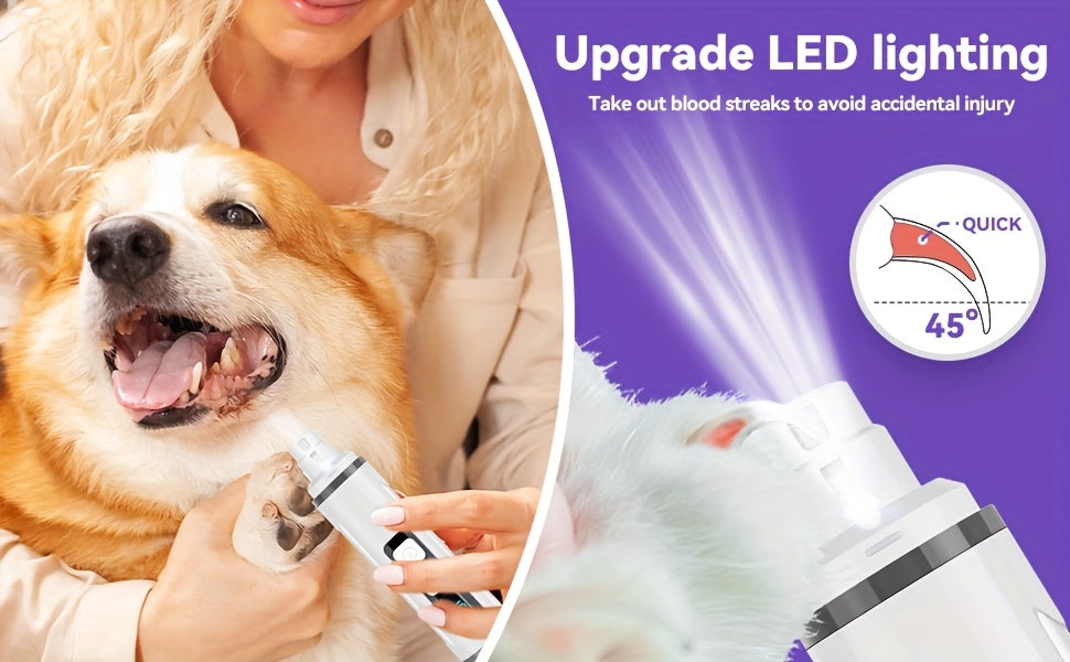 Quiet Dog Nail Grinder with LED Light – Upgraded 3-Speed Rechargeable Electric Pet Nail Trimmer & Grinder Kit, Painless Paw Grooming for Small Medium Large Dogs & Cats