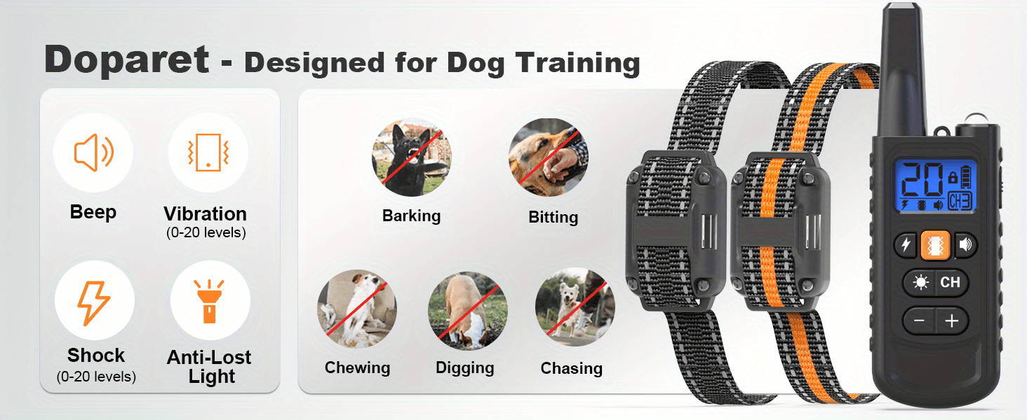 Dog Training Collar with Remote 3300ft Range Rechargeable E-Collar for 1 2 3 Dogs 5-120 Lb Beep Vibration Safe Shock Waterproof for Small Medium Large Breeds Off-Leash Obedience