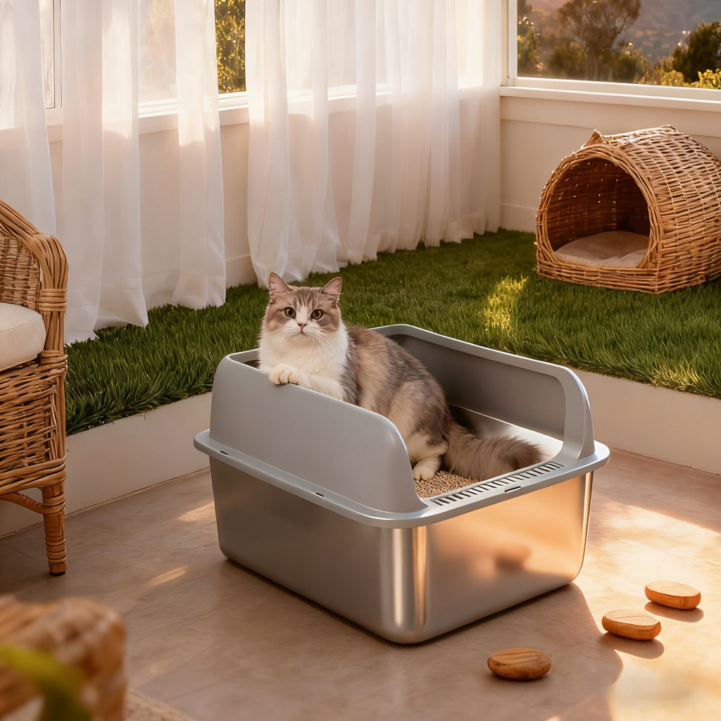 Stainless Steel Cat Litter Box Odor-Proof High-Sided Metal Litter Tray for Large Medium Small Cats – Non-Stick Anti-Scratch Leak-Proof Easy Clean Indoor Cat Toilet Multiple Sizes & Colors
