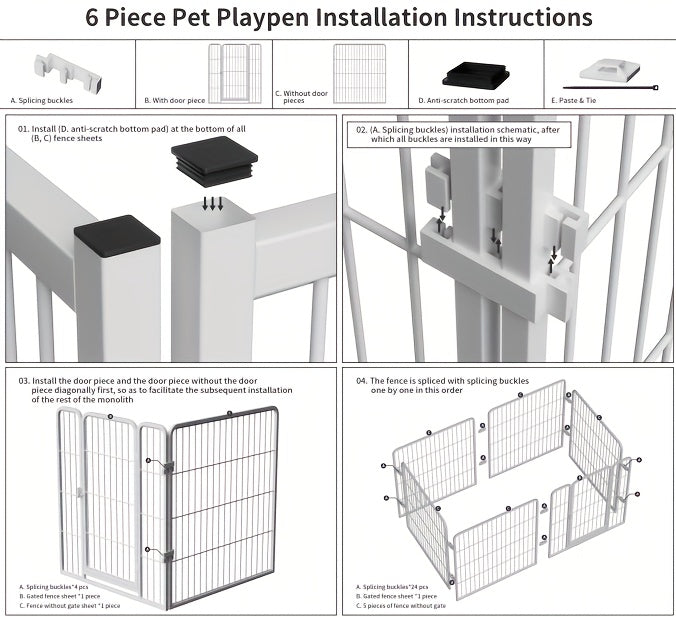 Stainless Steel Indoor Dog Enclosure – Multi-Functional Pet Pen with Resting, Play & Potty Training Zones for Small & Medium Dogs, Pre-Assembled Easy Setup, Black or White