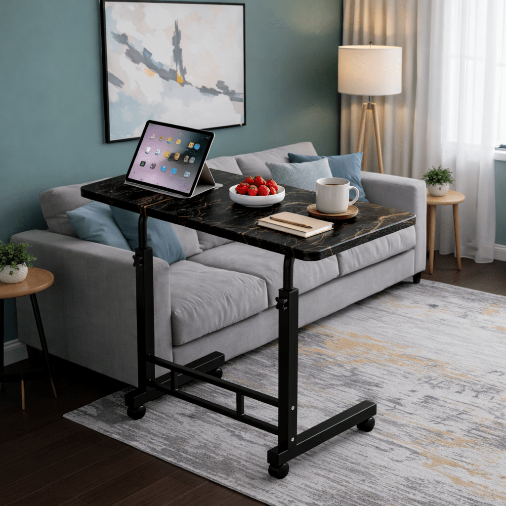 Height Adjustable Mobile Laptop Table with Wheels Rolling Bedside Computer Desk for Bed Sofa Bedroom Dorm Room Small Spaces Home Office Work Study Gaming 8 Colors