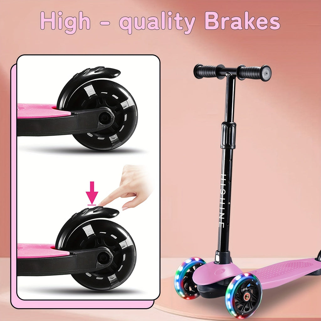 Light Up Wheels Kids 3-Wheel Scooter for Toddlers Ages 2-5 – Adjustable Height Lean-to-Steer Design, Front Brake & Double Suspension, No-Battery Glow Wheels, Birthday Gift for Boys & Girls, Pink Blue Black Red