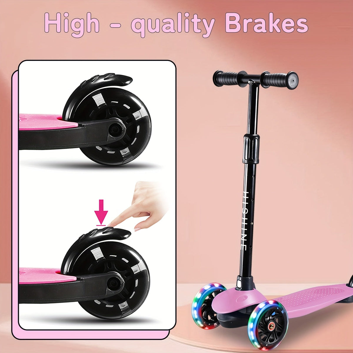 Light Up Wheels Kids 3-Wheel Scooter for Toddlers Ages 2-5 – Adjustable Height Lean-to-Steer Design, Front Brake & Double Suspension, No-Battery Glow Wheels, Birthday Gift for Boys & Girls, Pink Blue Black Red