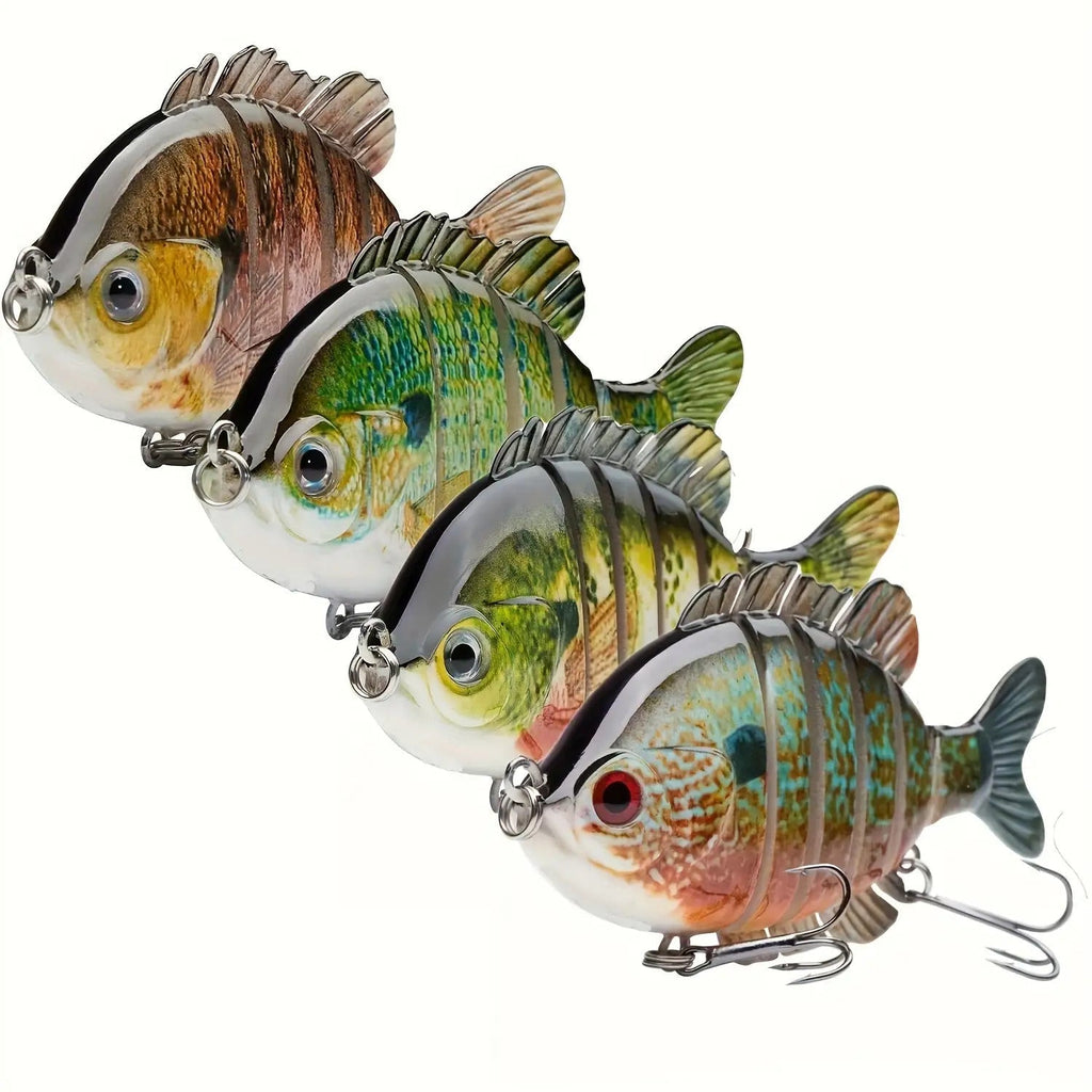 Multi-Joint Swimbait Fishing Lures 4-Pack – Realistic Hard Topwater Perch Bait 3.5" / 0.85oz with Treble Hooks, Lifelike Bluegill & Panfish Lures for Freshwater & Saltwater Bass Fishing