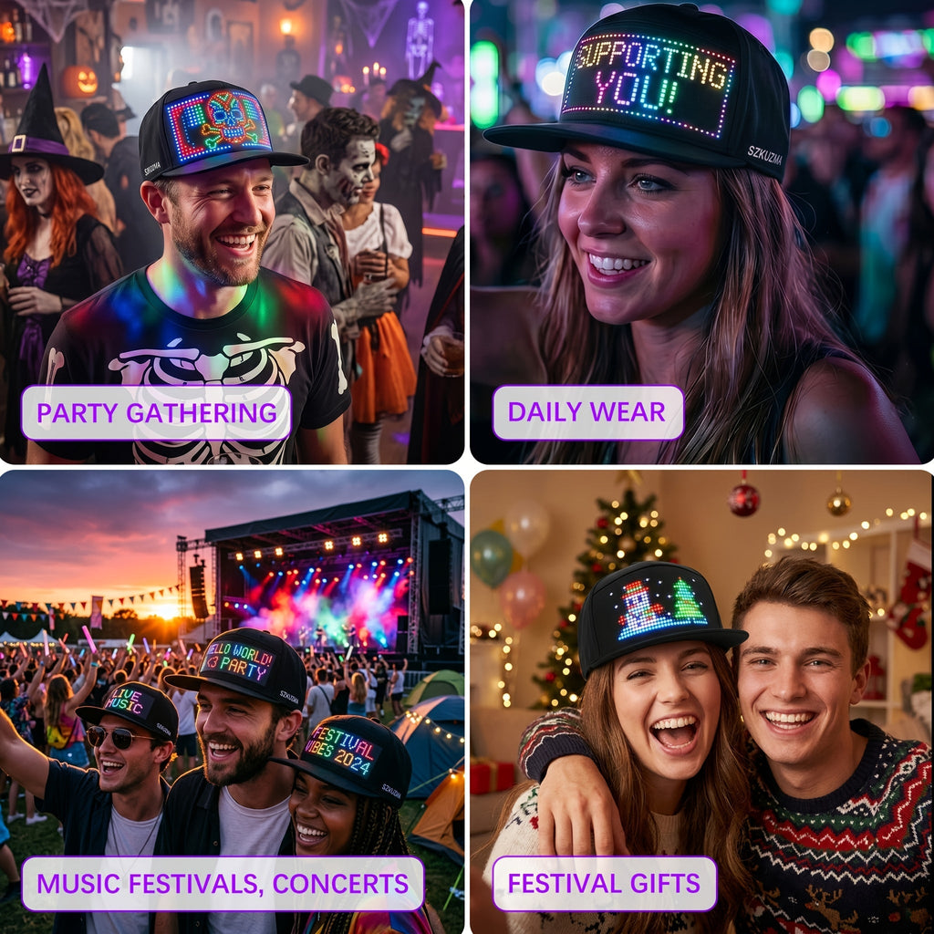 LED Light-Up Hat 16x32 Matrix US Flag App Programmable Scrolling Message Cap – Custom Text Upload Breathable Woven Unisex Novelty Gift for Teens Parties Festivals Events