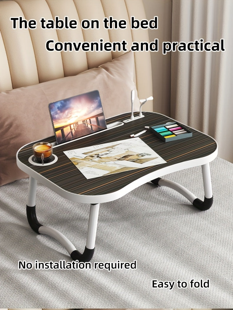Foldable Laptop Desk Portable Bed Desk with Cup Holder Tablet Slot Fiberboard Lap Desk for Work Study Drawing Gaming Dining in Bed Sofa Floor Black and Walnut Home Office Gift
