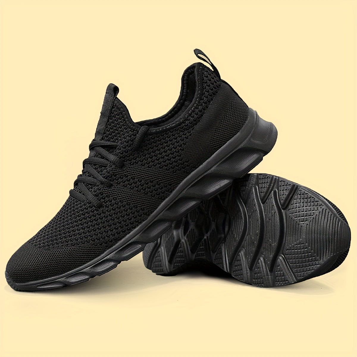 Men's Lightweight Knit Mesh Sneakers EVA Blade Sole Low-Top Lace-Up – Breathable Running Walking Gym Shoes in White Red Black All-Season US Sizes 6 to 13.5