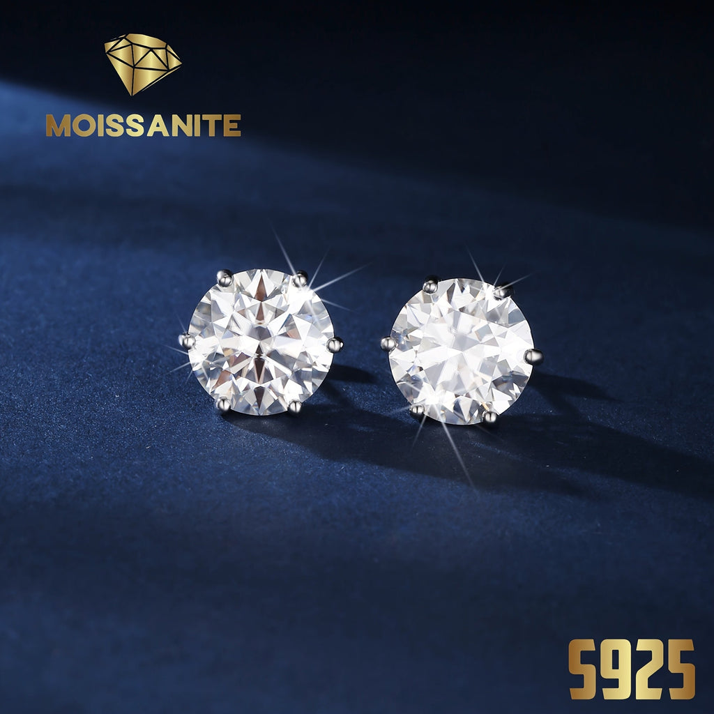 Moissanite Stud Earrings D Color VVS Brilliant Round Cut S925 Sterling Silver – 1CT to 10CT Options, Velvet Pouch & Polishing Cloth Included, Perfect Birthday, Christmas & Valentine’s Day Gift (4.25g)