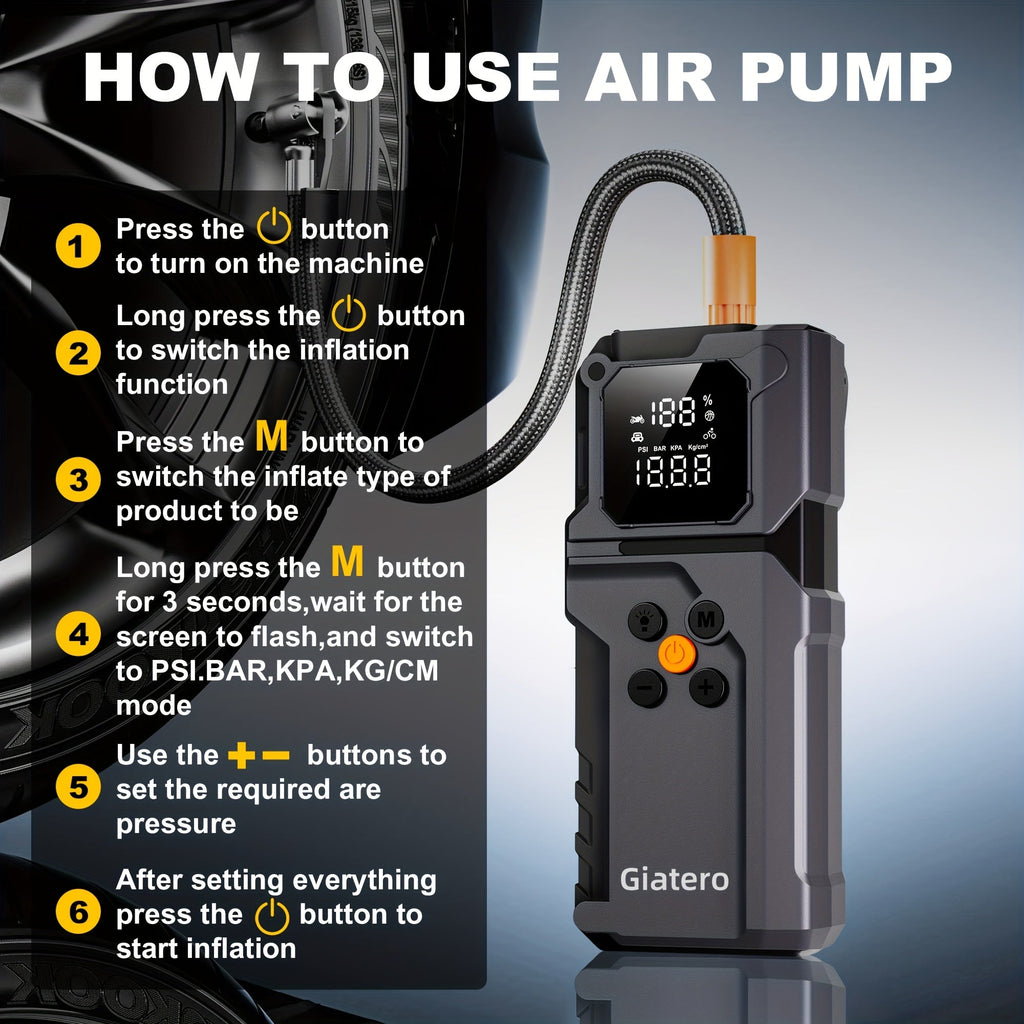 10000A Jump Starter with Air Compressor 160 PSI, Portable Car Battery Booster Pack for Gas & Diesel Engines, USB-C QC 3.0 Fast Charge, LED Flashlight, Digital Display – Giatero Q27