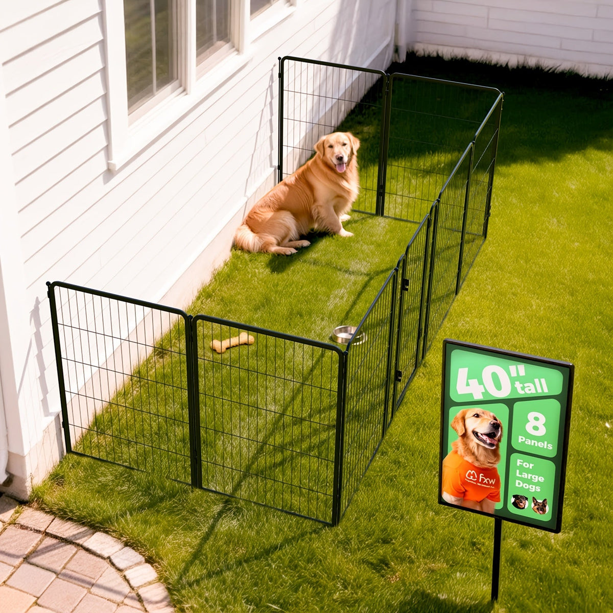 Heavy Duty Metal Dog Playpen with Gate 8 16 24 32 48 Panels 24 32 40 50 Inch Indoor Outdoor Pet Exercise Pen Fence for Large Medium Small Dogs Portable Yard Garden RV Camping by FXW