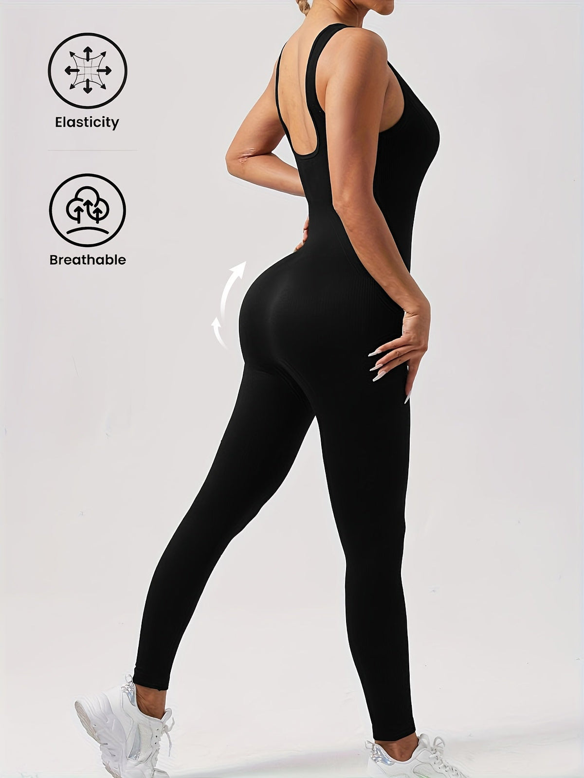 Women's Sleeveless Square Collar Jumpsuit – 90% Nylon Stretch Fabric, Thick & Opaque Active Wear for Yoga, Pilates, Running, Fitness & Everyday Events, Sizes S-XL, Multiple Colors