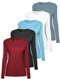 Women's Long Sleeve Workout Tops 5 Pack Breathable Moisture-Wicking Athletic Running Gym Fitness Shirts Activewear S-XXL Mix Colors