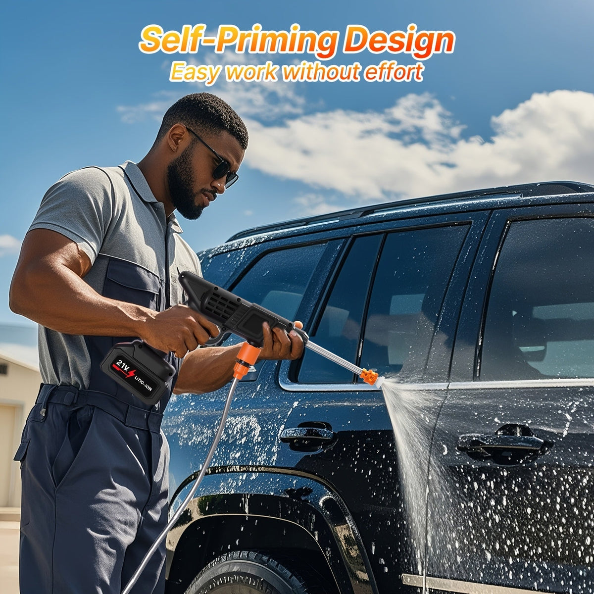 Cordless Pressure Washer 300W, Handheld Electric Car Wash Gun with 6-in-1 Nozzle, 1.3GPM High Pressure Washer with 15000mAh Battery, 60-Min Runtime for Car Wash, Home, Floor & Garden Cleaning
