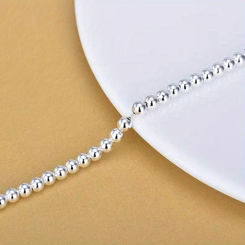 S925 Sterling Silver Beaded Bracelet Set for Women 3pcs – Handcrafted Stackable Round Bead Minimalist Bracelets 15.68g Hypoallergenic Daily Wear Valentine's Day Birthday Anniversary Gift