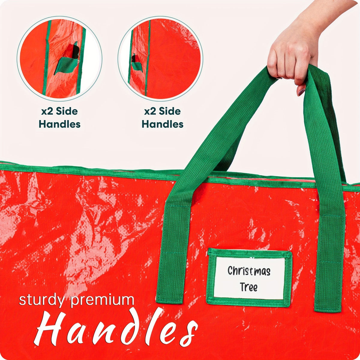 Christmas Tree Storage Bag for 7.5ft Trees Heavy Duty Extra Large Xmas Holiday Tree Bag Dual Zippers Reinforced Handles Wide Opening Easy Storage Red Reusable