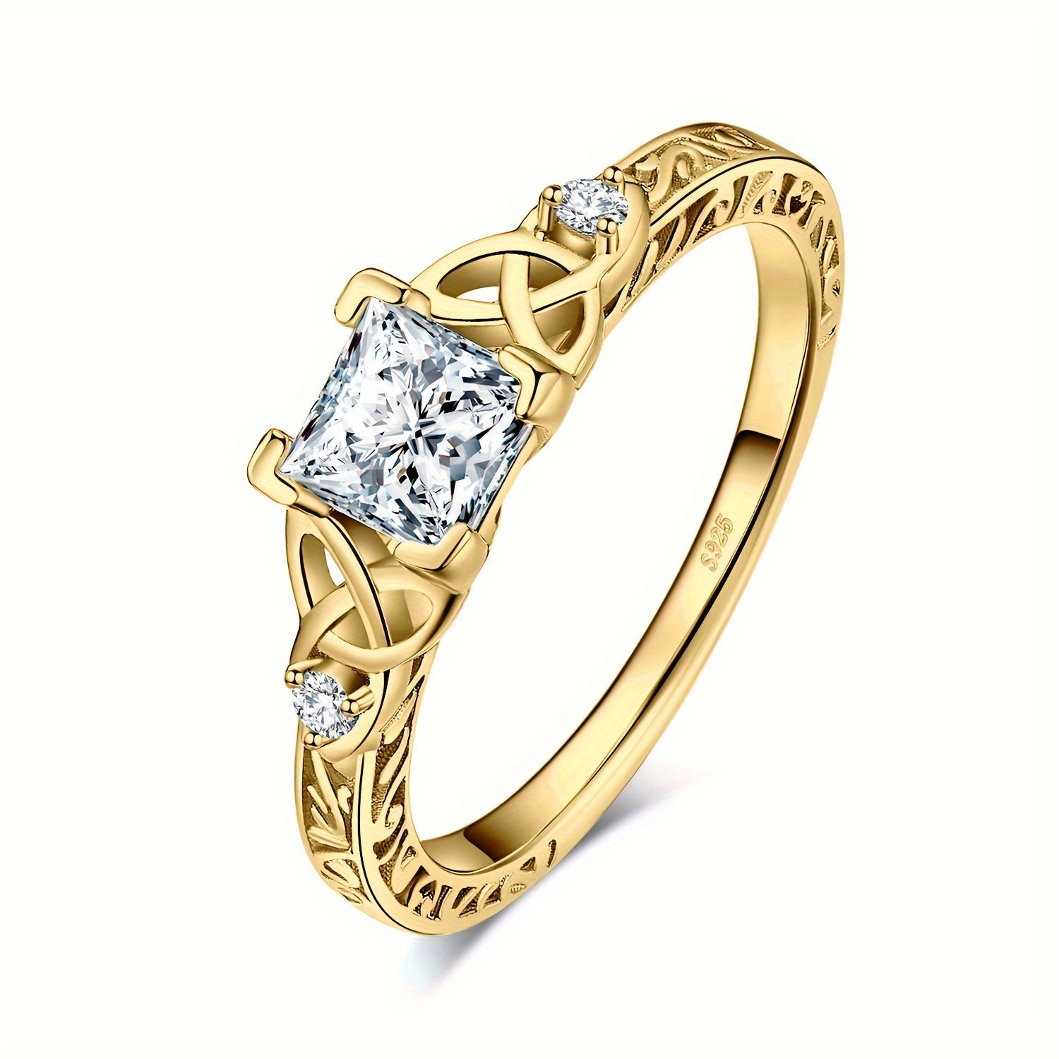 Princess Cut CZ Engagement Ring 925 Sterling Silver – Platinum Plated Cubic Zirconia Bridal Band, Sizes 4-12, Silver Yellow Rose Gold, Wedding Promise Ring with Gift Box for Women
