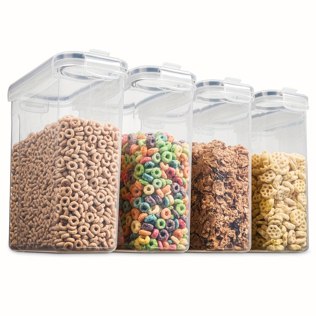 4-Pack 135oz Large Airtight Food Storage Containers with Flip-Top Lids – BPA-Free Cereal & Pantry Organizer for Rice, Pasta, Flour & Sugar | Includes Measuring Cup & 20 Labels