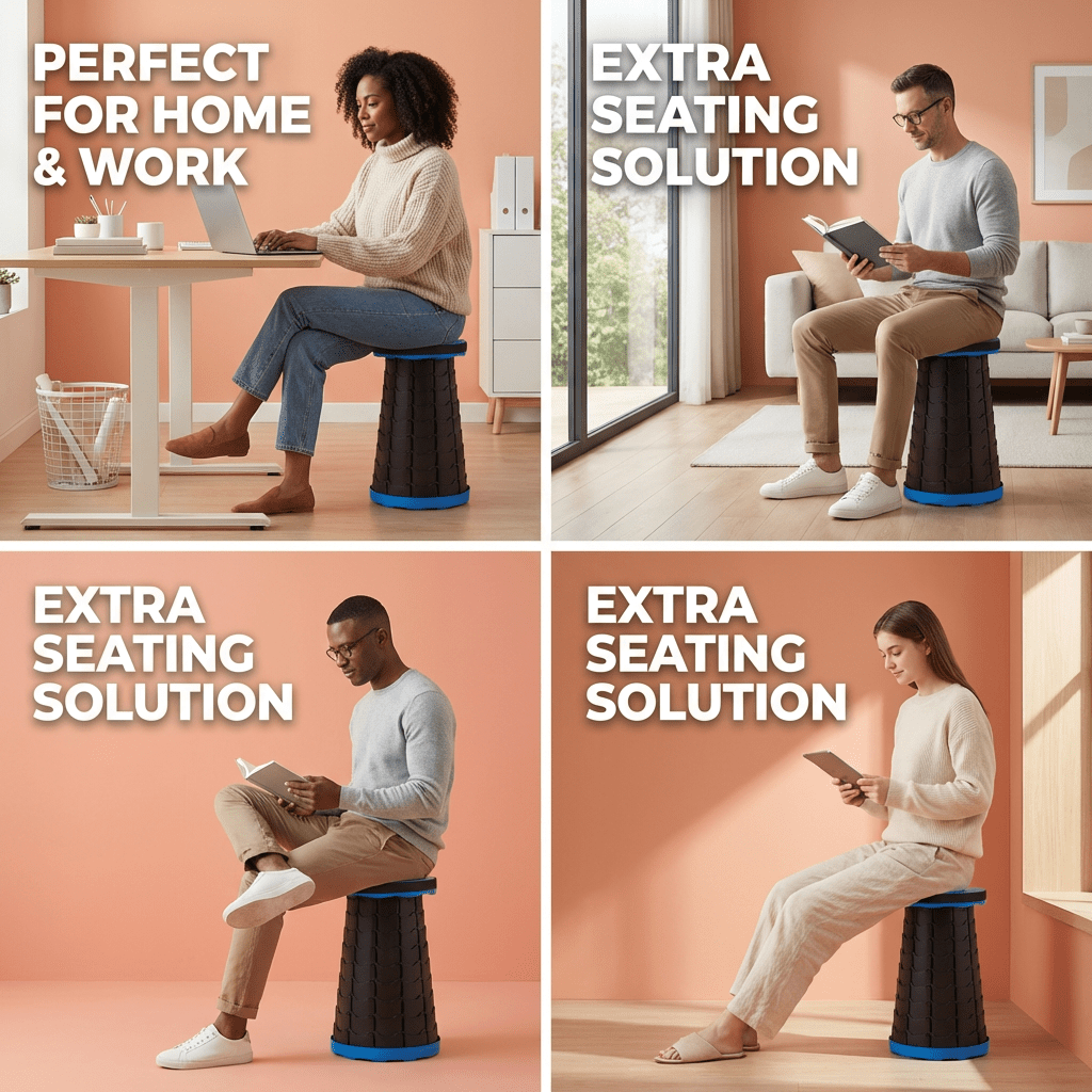 Collapsible Camping Stool 400 Lbs Capacity Ultra-Portable Lightweight Folding Seat - Folds Flat Fits in Backpack for Camping, Hiking, Fishing & Indoor Outdoor Use - Rainbow Option Available
