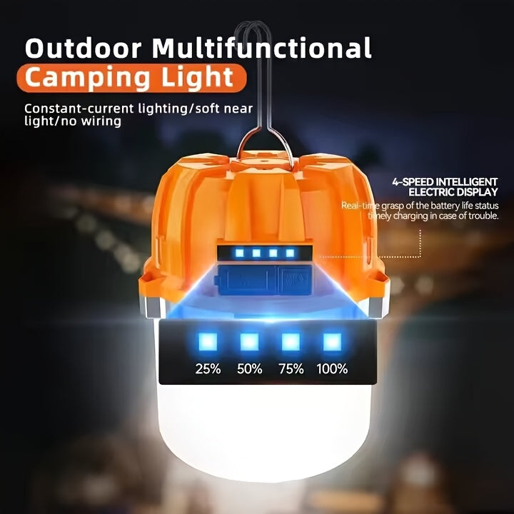 LED Camping Lantern USB Rechargeable with Built-In Power Bank, Ultra-Bright Portable Hanging Tent Light for Camping BBQ Patio Outdoor Emergency, Charges Mobile Phones, Freestanding & Hanging Design