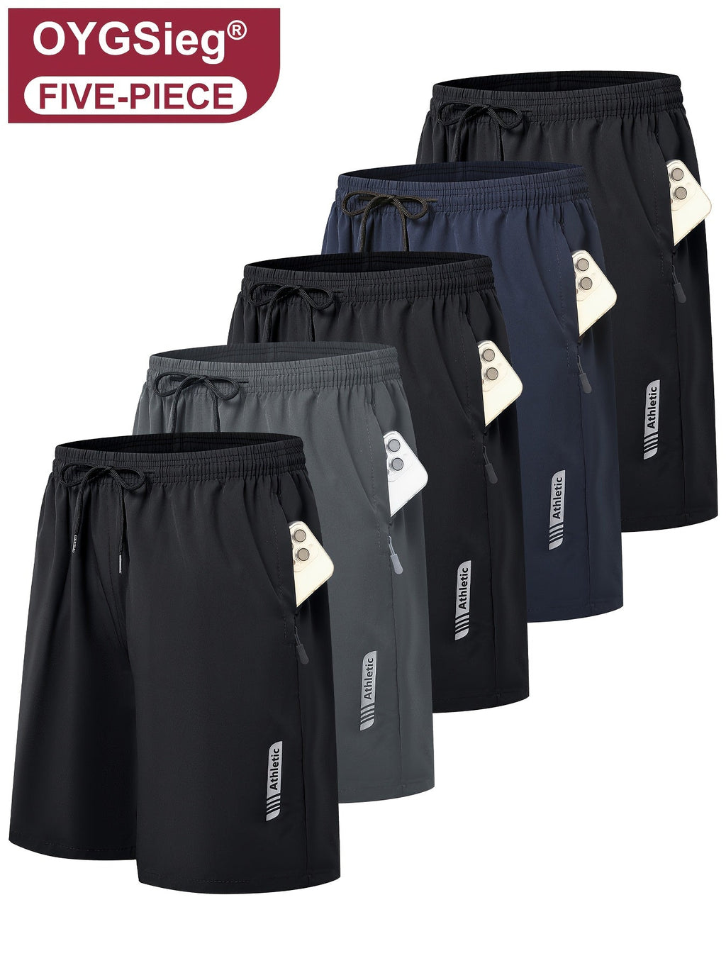 5-Pack Men's Woven Gym Workout Shorts Quick Dry Mixed Colors – Lightweight Basketball Running Athletic Shorts Stretch Waistband Side Zip Pocket for Men Sizes S M L XL XXL