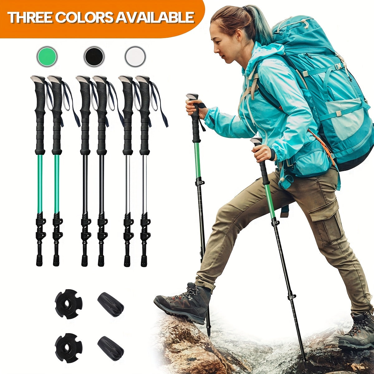 Trekking Poles 2 Pack Aluminum Alloy Lightweight Collapsible Telescopic Hiking Sticks with Quick Lock for Men Women Hiking Camping Backpacking Trail Walking