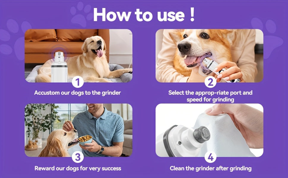Quiet Dog Nail Grinder with LED Light – Upgraded 3-Speed Rechargeable Electric Pet Nail Trimmer & Grinder Kit, Painless Paw Grooming for Small Medium Large Dogs & Cats