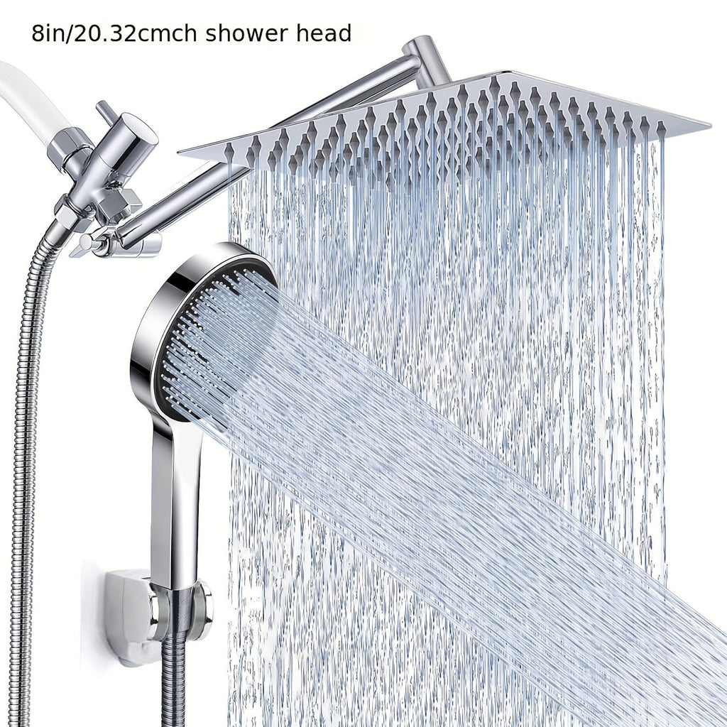 High Pressure Rainfall Handheld Shower Head Combo 8 10 12 Inch Extension Arm 9 Spray Settings 180 Degree Adjustable Anti-Leak Silicone Nozzles for Home Bathroom Upgrade Chrome Matte Black