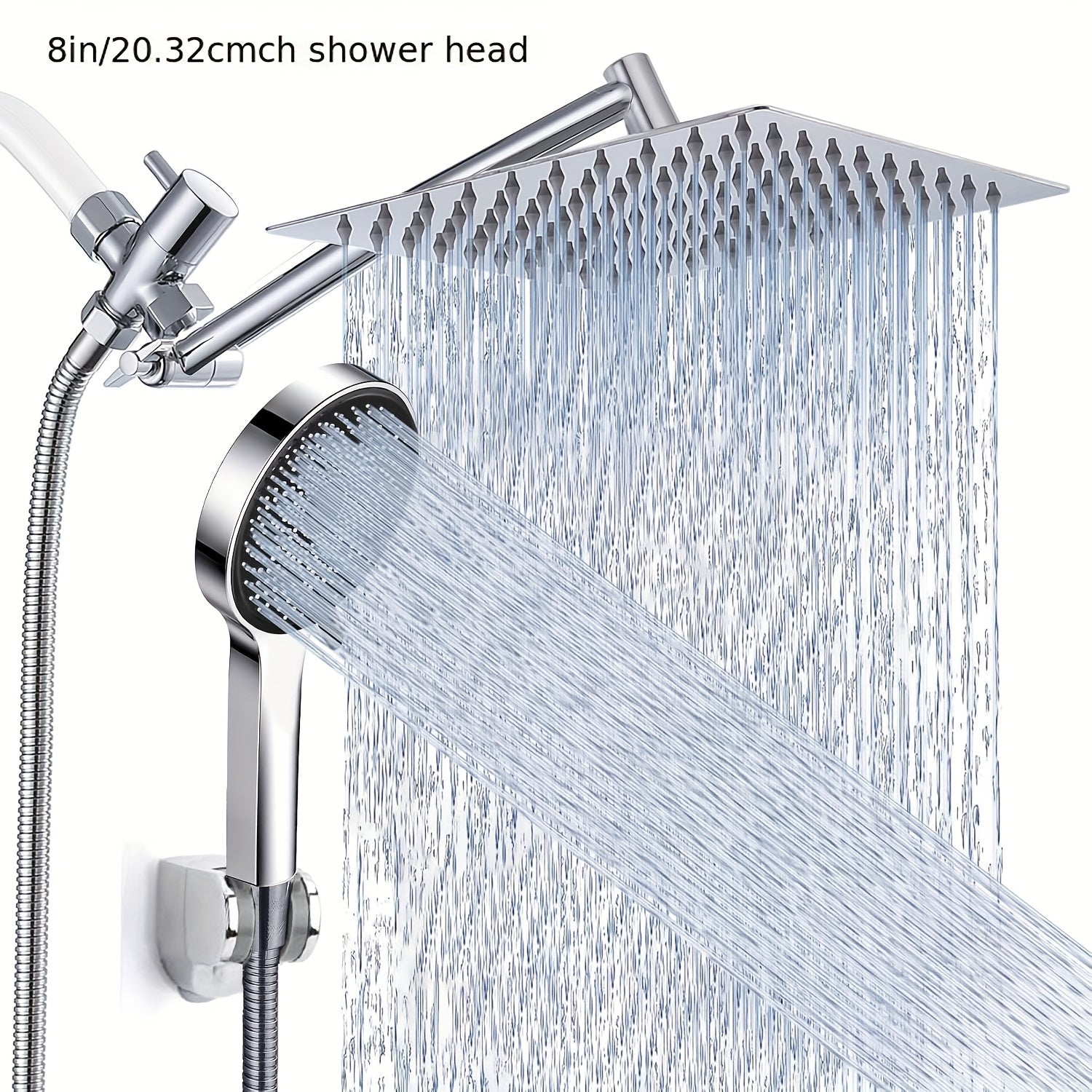 High Pressure Rainfall Handheld Shower Head Combo 8 10 12 Inch Extension Arm 9 Spray Settings 180 Degree Adjustable Anti-Leak Silicone Nozzles for Home Bathroom Upgrade Chrome Matte Black