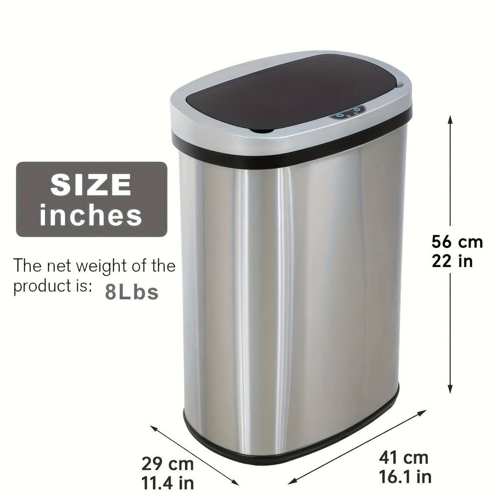 13 Gallon Touchless Trash Can 50L Automatic Motion Sensor Kitchen Waste Bin Stainless Steel & Plastic for Kitchen Office Bedroom Living Room