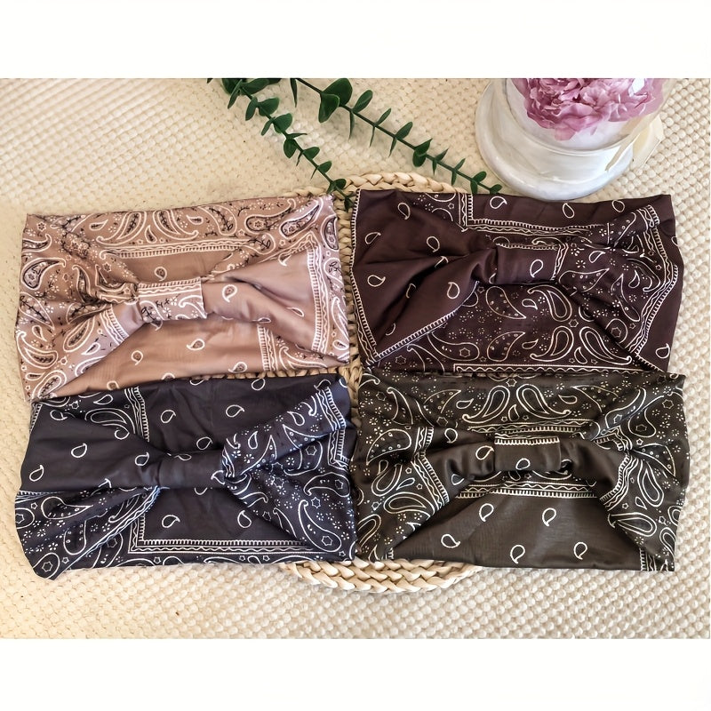 8pcs Wide African Turban Headbands for Women – Boho Paisley Anti-Slip Elastic Headwraps Moisture-Wicking 95% Polyester Sports Yoga Running Daily Wear Machine Washable Hair Accessories Gift Set