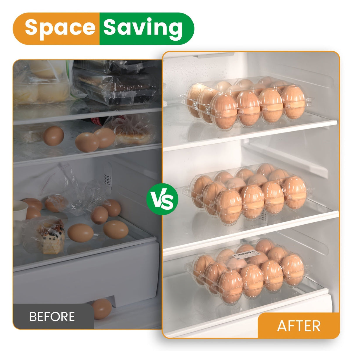 60-Pack Clear Plastic Egg Cartons 12-Cavity with Label Stickers – Bulk PET Egg Boxes for Home Kitchen, Ranch, Chicken Farm, Farmers Market & Refrigerator Storage, Holds Standard Dozen Eggs