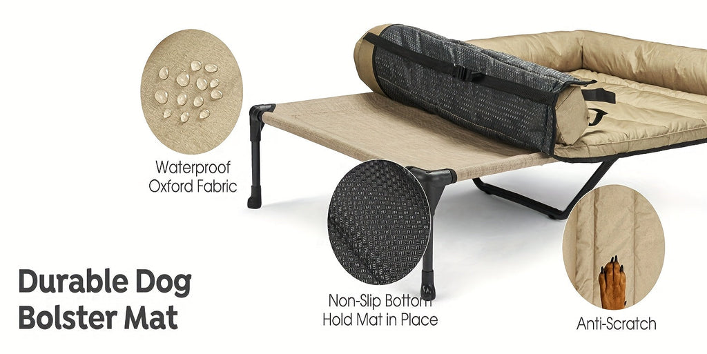 Cooling Elevated Dog Bed with Removable Pillow-Top Mat – Raised Bolster Dog Cot with Breathable Mesh Non-Slip Feet Dog Sofa Bed for Indoor & Outdoor Use
