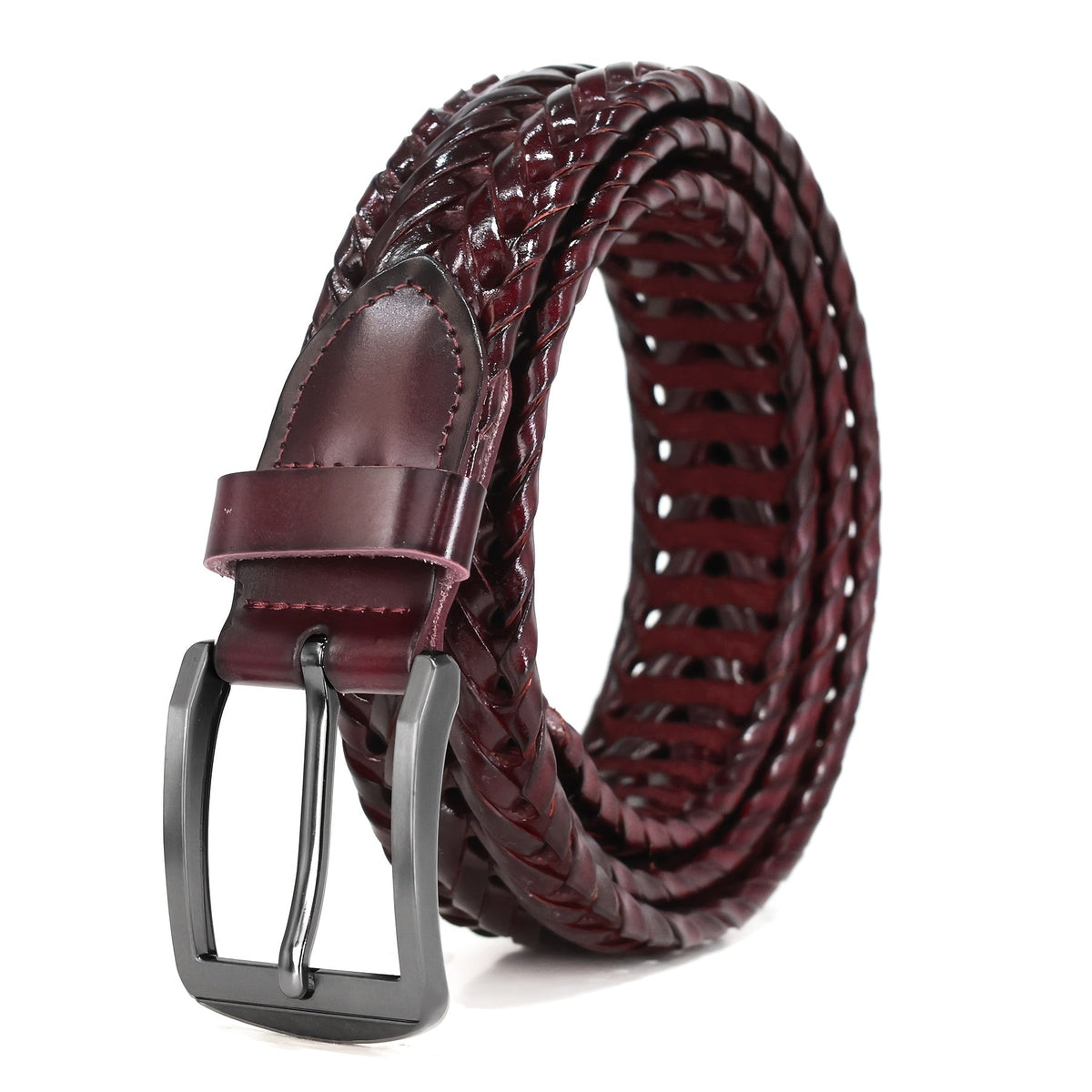 Men's Leather Braided Belt – Woven Hollow Design with Gold Zinc Alloy Buckle, Casual Dress Belt for Golf Pants Jeans Everyday Wear, Sizes 34" to 50", Great Gift for Dad