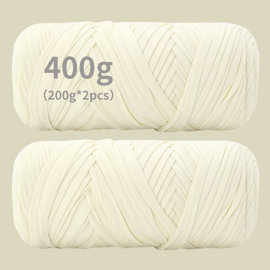 T-Shirt Fabric Yarn 400g (2 x 200g) Chunky Cotton Blend in 49 Colors – Soft Thick Yarn for Crochet Baskets, Bags, Rugs, Macrame & Knitting Projects – Beginner-Friendly Craft Yarn