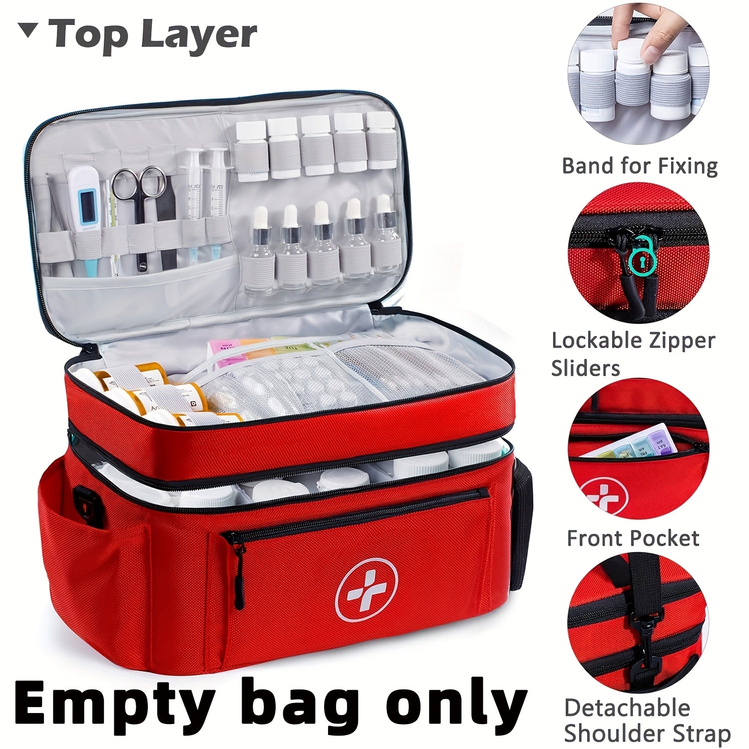 Medicine Storage Bag First Aid Kit Organizer – Household Medicine Organizing Box with Rack Basket for Home, Travel & Car Emergency Preparedness, Perfect Holiday Gift
