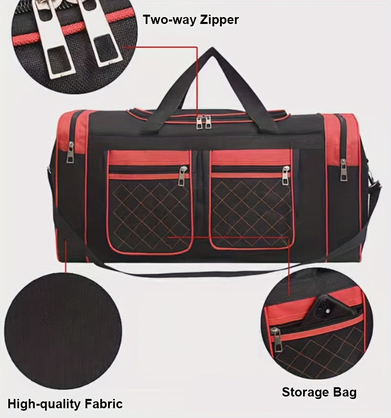 Heavy-Duty Large Capacity Travel Duffel Bag for Men & Women – Multi-Pocket Gym Bag with Adjustable Shoulder Strap & Zipper for Fitness, Weekend Trips, Business Travel & Outdoor Use, Red